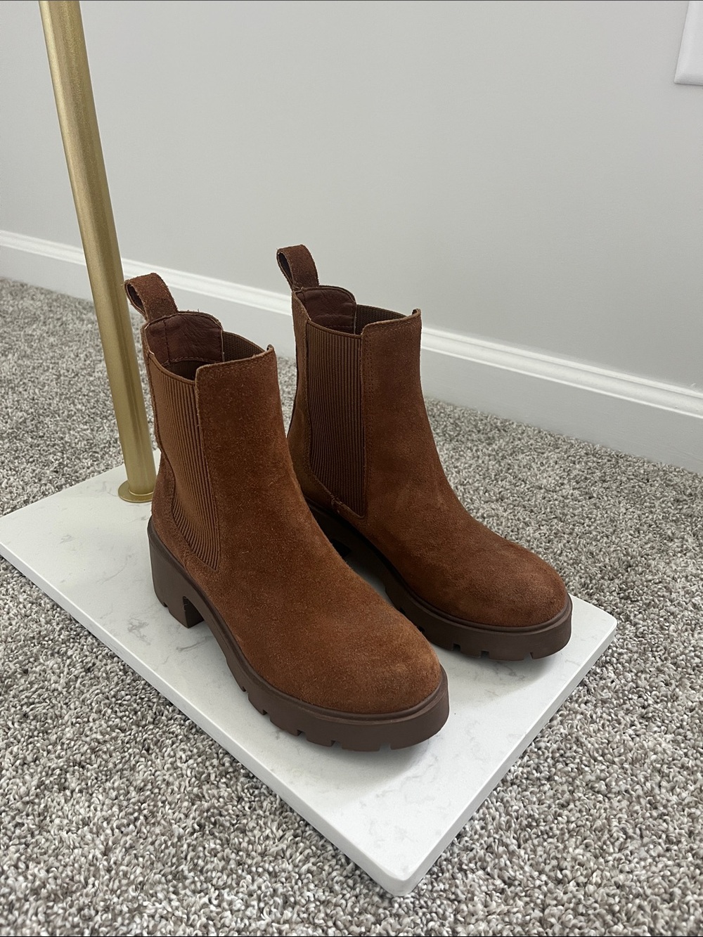 Steve Madden Brown Suede Chelsea Lug Booties
